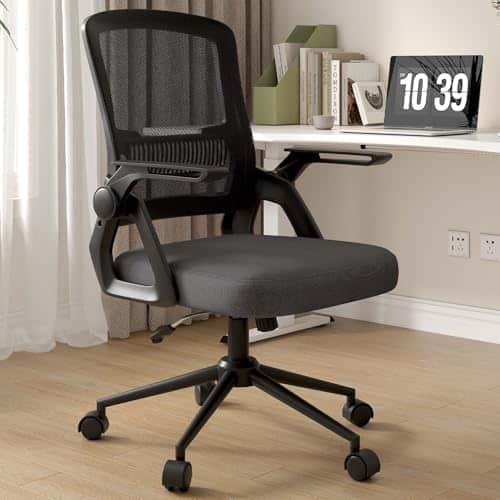 Chaise Bureau Ergonomique Naspaluro avec Accoudoirs Pliants et Soutien Lombaire Noir
