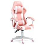Chaise Gamer AMS-GAMING#02 Noir & Rose avec Coussin Lombaire et Appuie-Tête
