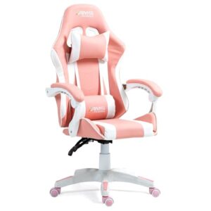 Chaise Gamer AMS-GAMING#02 Noir & Rose avec Coussin Lombaire et Appuie-Tête