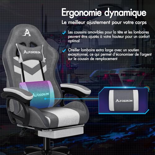 Chaise Gaming Alfordson LED Ergonomique avec Massage et Éclairage RVB