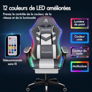Chaise Gaming Alfordson LED Ergonomique avec Massage et Éclairage RVB