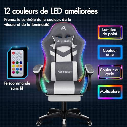 Chaise Gaming Alfordson LED Ergonomique avec Massage et Éclairage RVB
