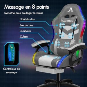 Chaise Gaming Alfordson LED Ergonomique avec Massage et Éclairage RVB