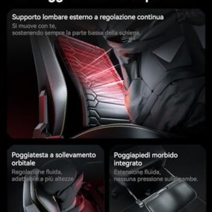 Chaise Gaming AutoFull M5 Ergonomique avec Support Lombaire et Repose-Pieds Noir