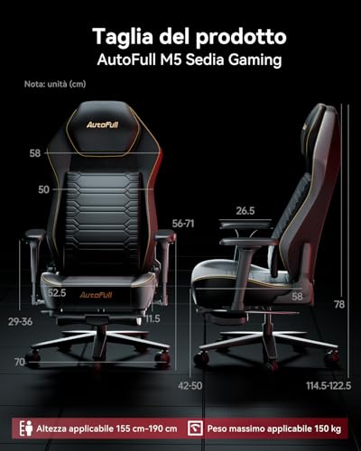 Chaise Gaming AutoFull M5 Ergonomique avec Support Lombaire et Repose-Pieds Noir