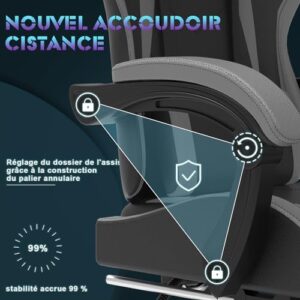 Chaise Gaming Devoko Massante avec Tapis, Soutien Lombaire et Appui-tête, Gris