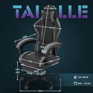 Chaise Gaming Devoko Massante avec Tapis, Soutien Lombaire et Appui-tête, Gris