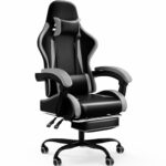 Chaise Gaming Devoko Massante avec Tapis, Soutien Lombaire et Appui-tête, Gris