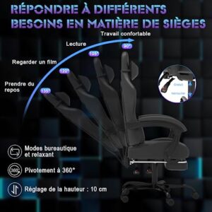 Chaise Gaming Devoko avec Massage, Soutien Lombaire et Tapis de Pieds Noir