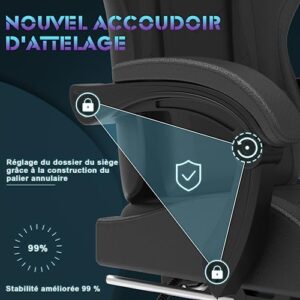 Chaise Gaming Devoko avec Massage, Soutien Lombaire et Tapis de Pieds Noir