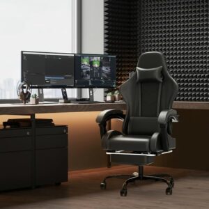 Chaise Gaming Devoko avec Massage, Soutien Lombaire et Tapis de Pieds Noir