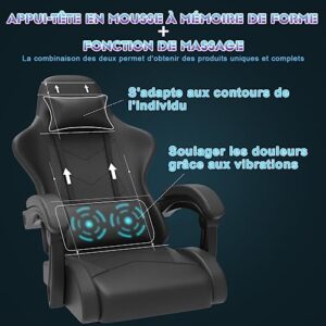 Chaise Gaming Devoko avec Massage, Soutien Lombaire et Tapis de Pieds Noir