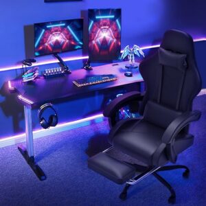 Chaise Gaming Devoko avec Massage, Soutien Lombaire et Tapis de Pieds Noir