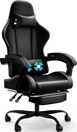 Chaise Gaming Devoko avec Massage, Soutien Lombaire et Tapis de Pieds Noir