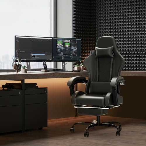 Chaise Gaming Devoko avec Massage, Soutien Lombaire et Tapis de Pieds Noir