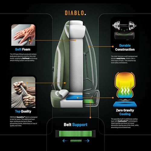 Chaise Gaming Diablo X.Eye Prime : Fauteuil PC Vert avec Support Lombaire 140 kg