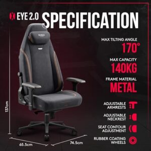 Chaise Gaming Diablo X-Eye 2.0 Tissu Ergonomique avec Appuie-tête et Accoudoirs