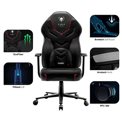 Chaise Gaming Diablo X-Gamer 2.0 Ergonomique Noir avec Coussin Lombaire