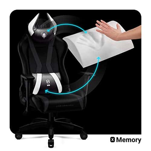 Chaise Gaming Diablo X-Horn Ergonomique Noir-Blanc avec Accoudoirs 3D