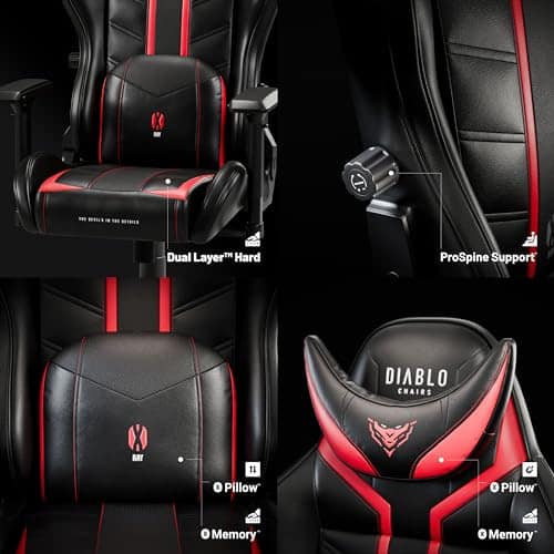 Chaise Gaming Diablo X-Ray Ergonomique Noir-Rouge, Accoudoirs 4D, Inclinaison, 150 kg