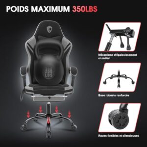 Chaise Gaming Douxlife Ergonomique avec Massage et Repose-Pieds, 158 kg, Gris