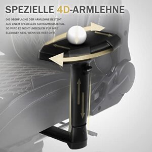 Chaise Gaming Dowinx 4D Ergonomique avec Repose-Pieds et Soutien Lombaire – Noir