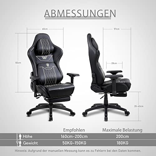 Chaise Gaming Dowinx 4D Ergonomique avec Repose-Pieds et Soutien Lombaire – Noir