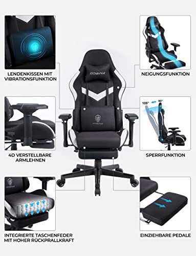 Chaise Gaming Dowinx Noir avec Support Lombaire Massant et Repose-Pieds
