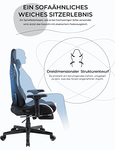 Chaise Gaming Dowinx Noir avec Support Lombaire Massant et Repose-Pieds