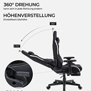 Chaise Gaming Dowinx Noir avec Support Lombaire Massant et Repose-Pieds