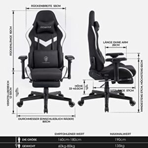 Chaise Gaming Dowinx Noir avec Support Lombaire Massant et Repose-Pieds