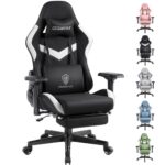 Chaise Gaming Dowinx Noir avec Support Lombaire Massant et Repose-Pieds