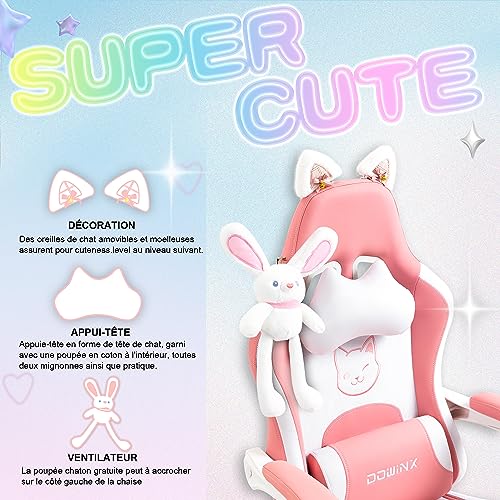 Chaise Gaming Dowinx Sweet Cat – Ergonomique avec Repose-Pieds, Rose