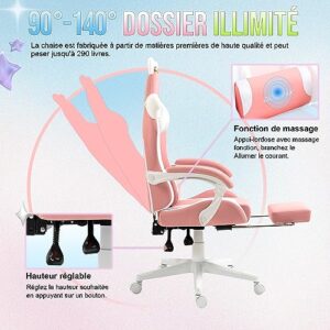 Chaise Gaming Dowinx Sweet Cat – Ergonomique avec Repose-Pieds, Rose