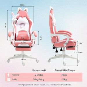 Chaise Gaming Dowinx Sweet Cat – Ergonomique avec Repose-Pieds, Rose