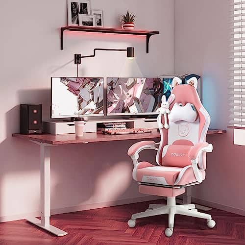Chaise Gaming Dowinx Sweet Cat – Ergonomique avec Repose-Pieds, Rose