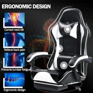 Chaise Gaming Ergonomique Adulte Blanc avec Dossier Réglable et Soutien Lombaire