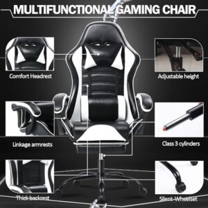 Chaise Gaming Ergonomique Adulte Blanc avec Dossier Réglable et Soutien Lombaire