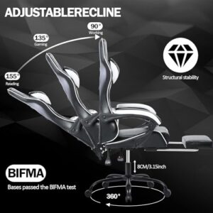 Chaise Gaming Ergonomique Adulte Blanc avec Dossier Réglable et Soutien Lombaire