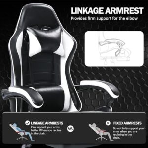 Chaise Gaming Ergonomique Adulte Blanc avec Dossier Réglable et Soutien Lombaire