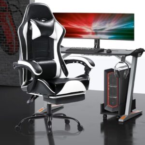 Chaise Gaming Ergonomique Adulte Blanc avec Dossier Réglable et Soutien Lombaire