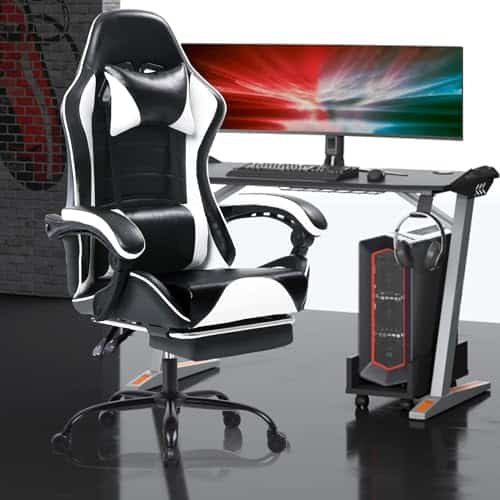 Chaise Gaming Ergonomique Adulte Blanc avec Dossier Réglable et Soutien Lombaire
