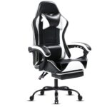 Chaise Gaming Ergonomique Adulte Blanc avec Dossier Réglable et Soutien Lombaire