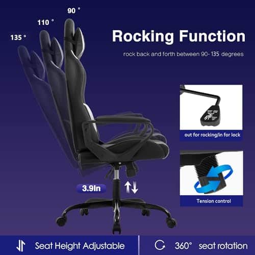Chaise Gaming Ergonomique BestOffice avec Coussin Lombaire et Appui-tête Blanc