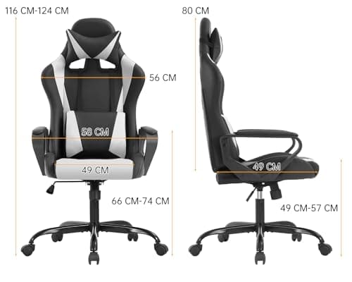Chaise Gaming Ergonomique BestOffice avec Coussin Lombaire et Appui-tête Blanc