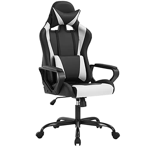 Chaise Gaming Ergonomique BestOffice avec Coussin Lombaire et Appui-tête Blanc