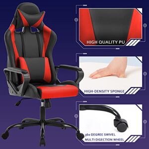 Chaise Gaming Ergonomique BestOffice avec Coussin Lombaire et Appui-tête Rouge