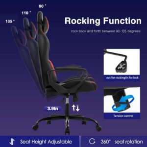 Chaise Gaming Ergonomique BestOffice avec Coussin Lombaire et Appui-tête Rouge