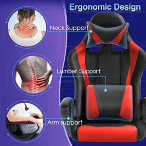Chaise Gaming Ergonomique BestOffice avec Coussin Lombaire et Appui-tête Rouge