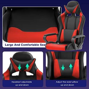 Chaise Gaming Ergonomique BestOffice avec Coussin Lombaire et Appui-tête Rouge